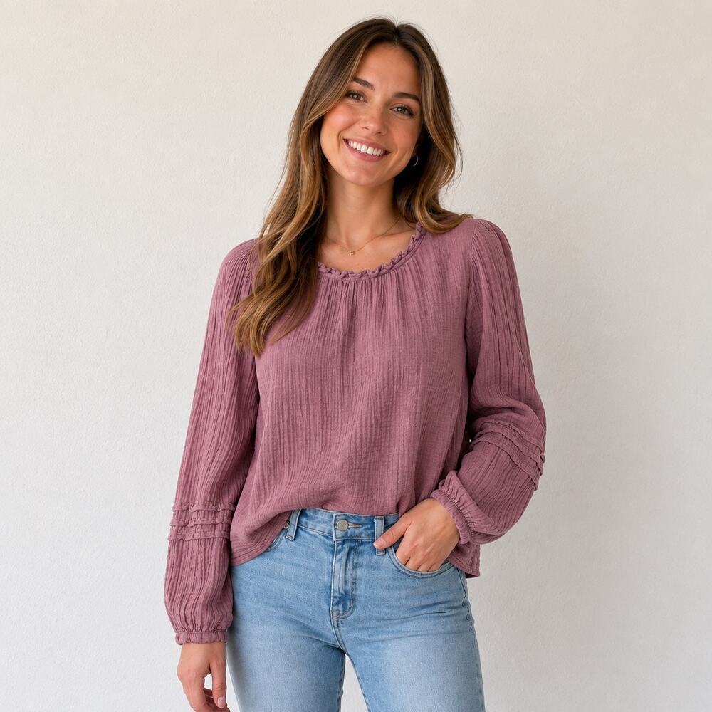 Xirena Cotton Gauzy Tunic LS Top Size Small Peasant Cottagecore Lightweight